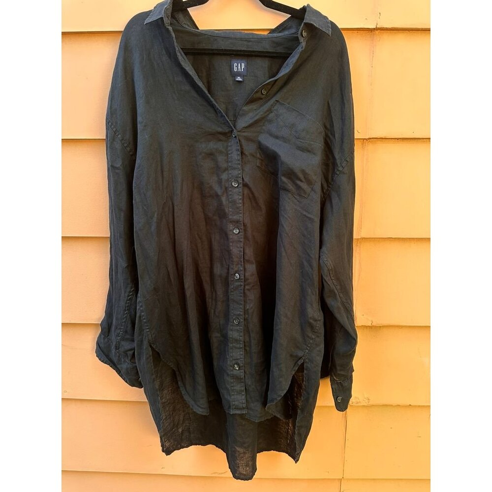 Gap 100% Linen Black Tunic Blouse